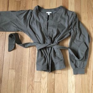Khaki tie jacket Anthropologie brand tia